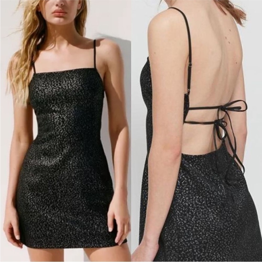 Urban Outfitters Cheetah Print Black/Silver Mini Dress Size: XS